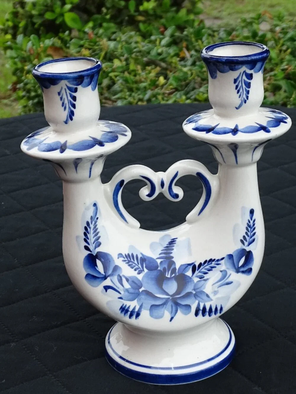 Blue and White Floral Double Taper Candleholder Russian